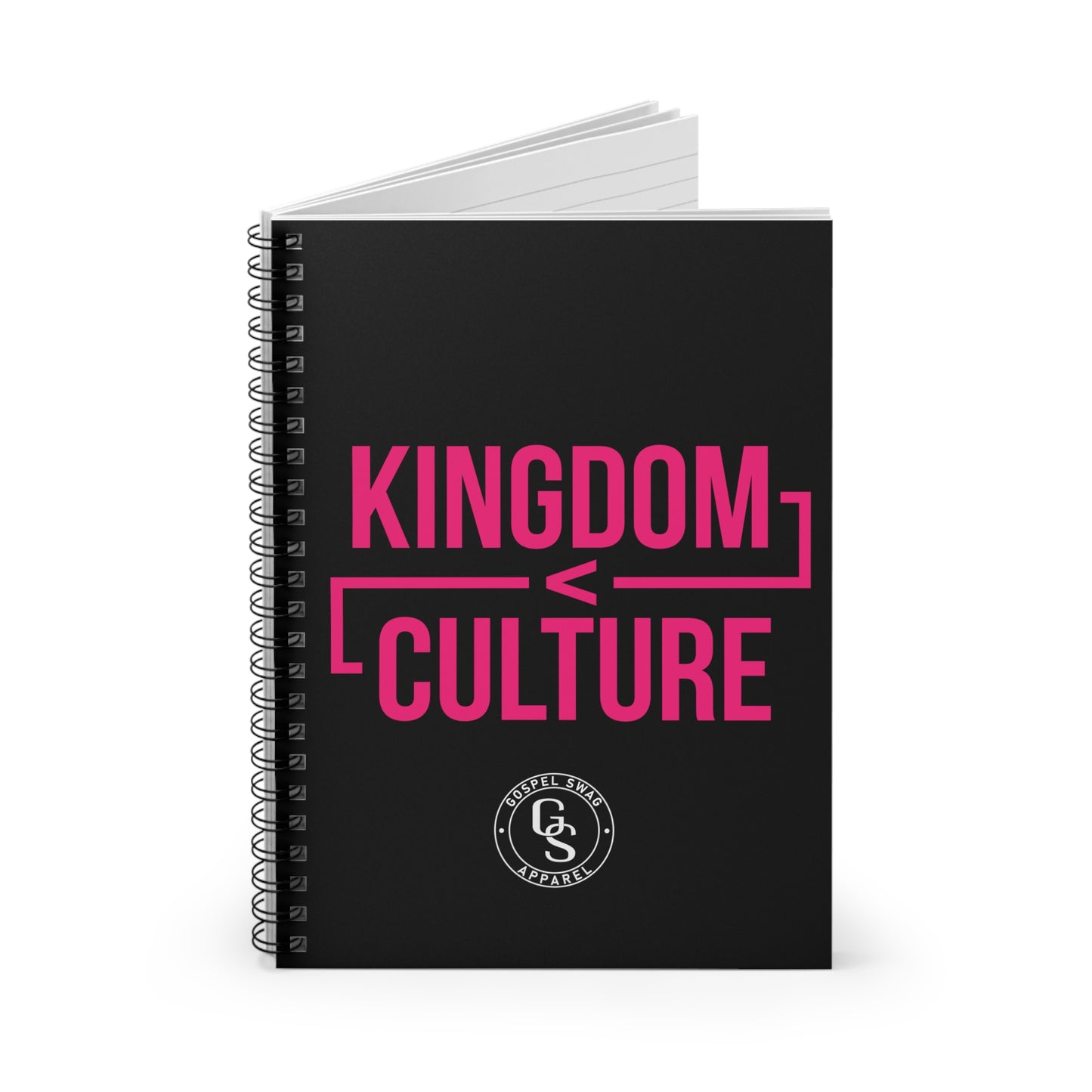 Kingdom < Culture Spiral Notebook — Ruled Christian Journal (Black & Pink)