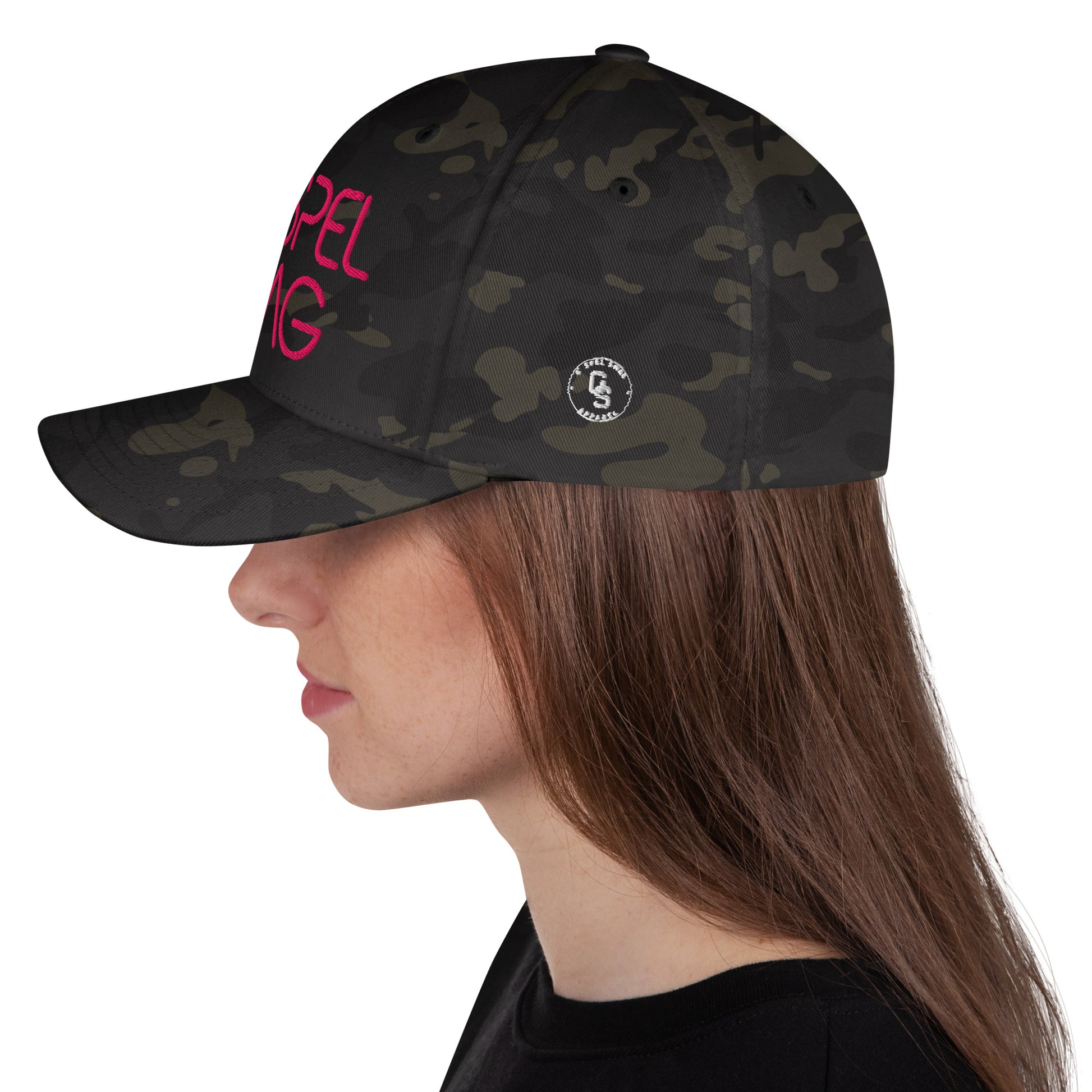 Christian_Hat_by_Gospel_Swag_Pink_Text_on_Camo_Hat Left
