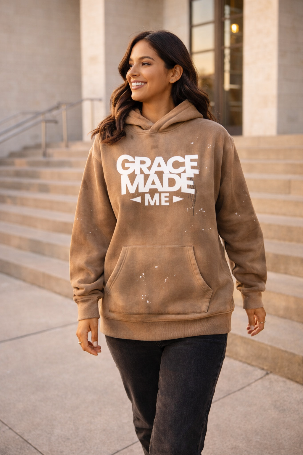 Grace Made Me – Vintage Washed Frayed Fleece Hoodie (Unisex)