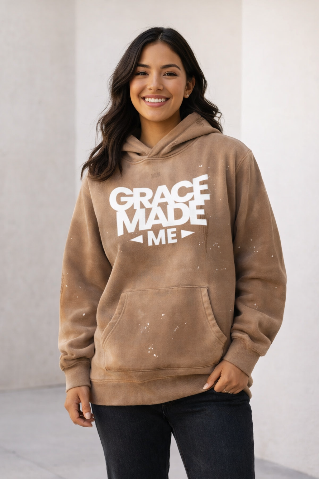 Grace Made Me – Vintage Washed Frayed Fleece Hoodie (Unisex)