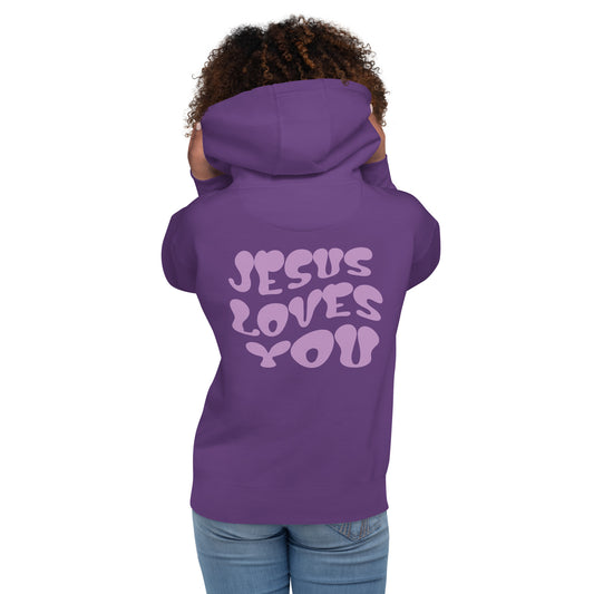 Jesus Loves You Hoodie by Gospel Swag | Christian Streetwear for Everyday Faith Purple Back
